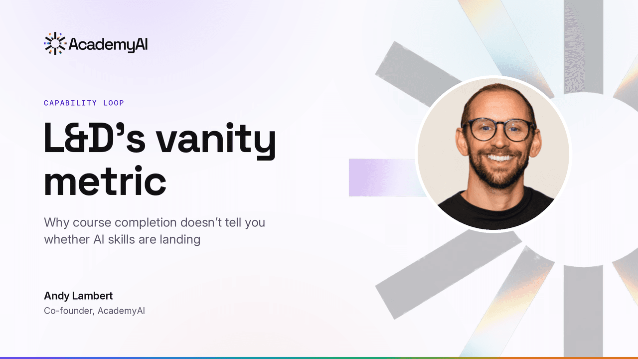 Capability Loop header: L&D's vanity metric, by Andy Lambert, Co-founder, AcademyAI
