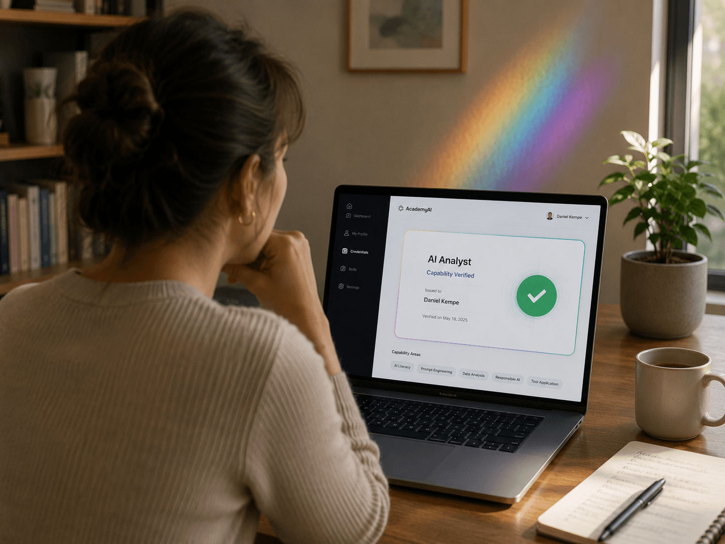 A verified AI capability credential on screen