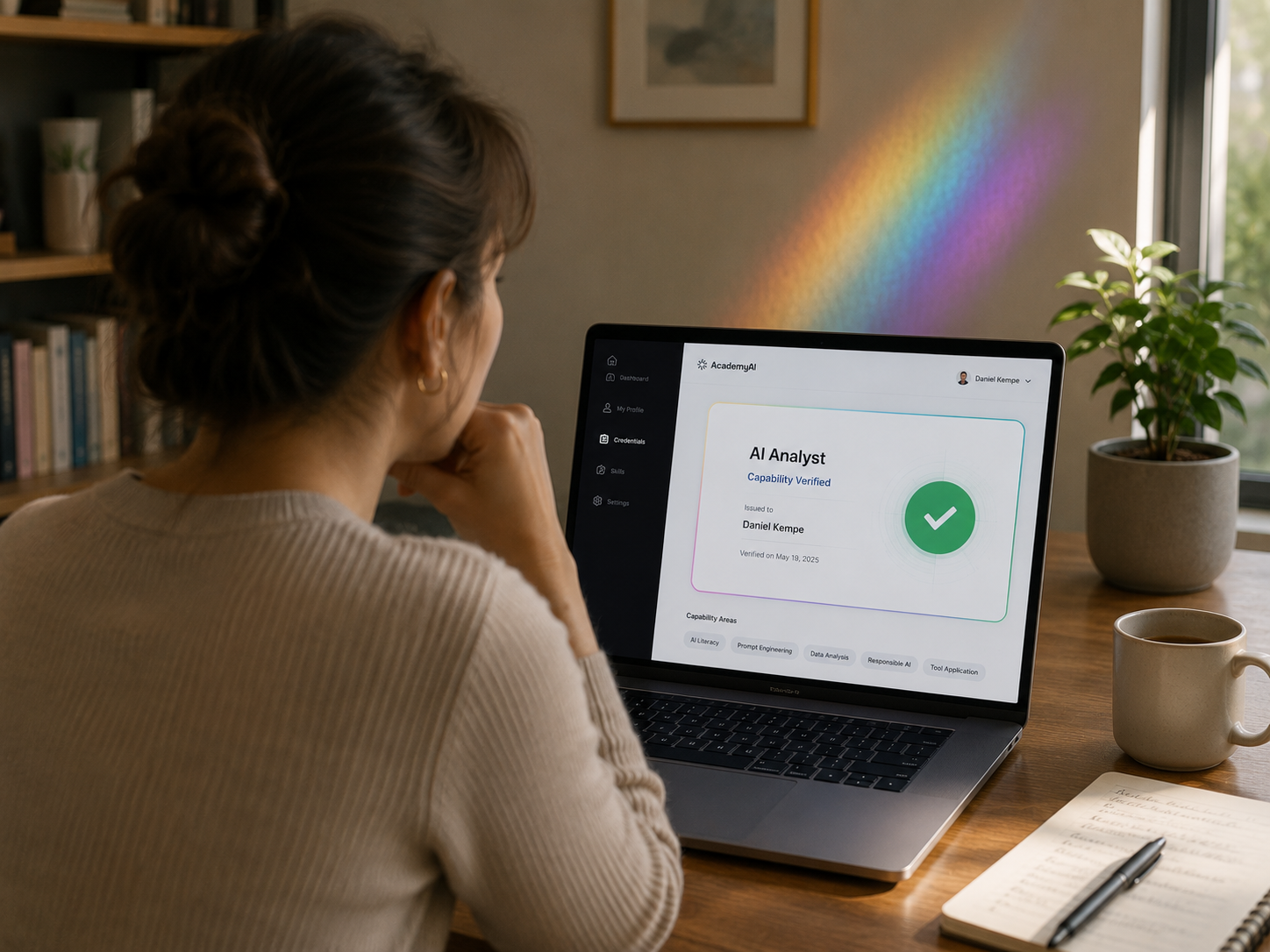 A verified AI capability credential on screen